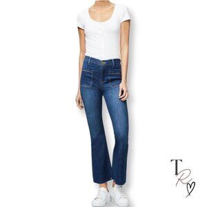 FRAME Le Bardot Crop Flare Jeans Raw Hem Medium Wash Menara Size 27
